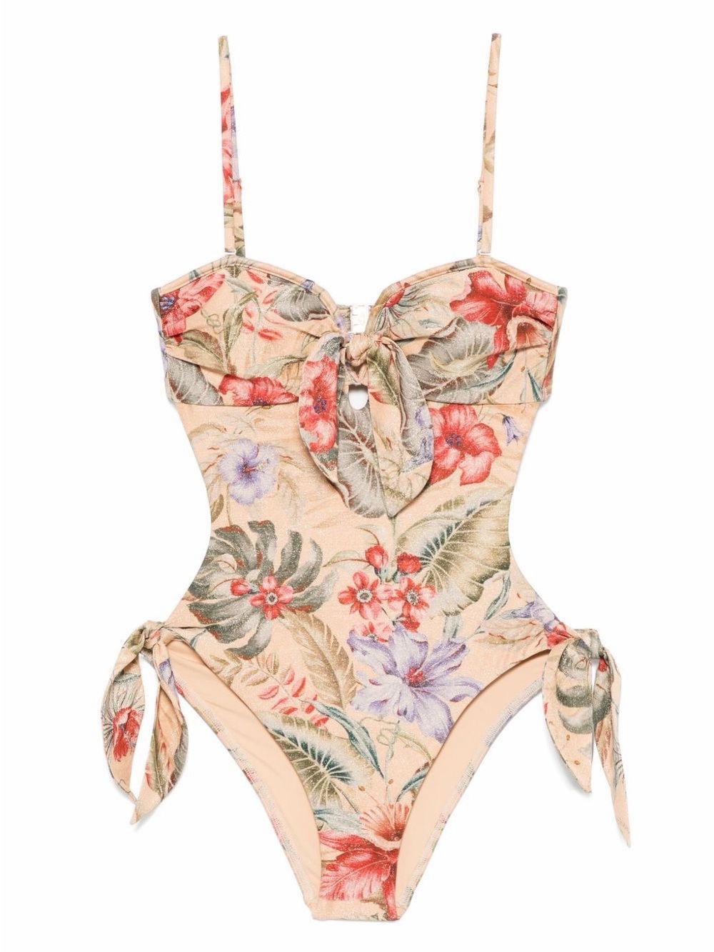 Zimmermann Peach Floral Cutout One-Piece Swimsuit